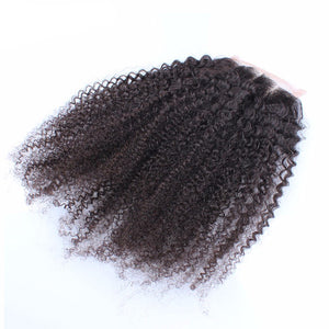 Mongolian Afro Kinky Curly Virgin Hair 4x4 Hair Closure, Three Part With Baby Hair & Bleached Knots