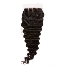 Load image into Gallery viewer, Malaysian Hair Three Deep Wave Bundles 4x4 Lace Closure With Baby Hair