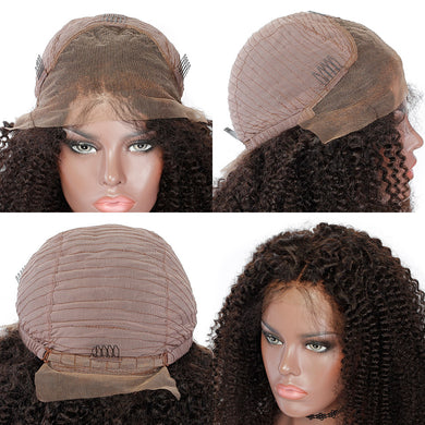 Brazilian Virgin Kinky Curly Wig With Baby Hair Natural Color 250 Density Lace Front Human Hair Wig