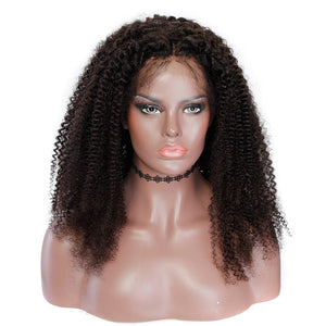 Brazilian Virgin Kinky Curly Wig With Baby Hair Natural Color 250 Density Lace Front Human Hair Wig