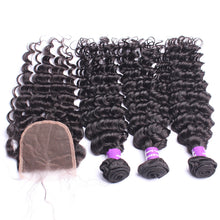 Load image into Gallery viewer, Malaysian Hair Three Deep Wave Bundles 4x4 Lace Closure With Baby Hair